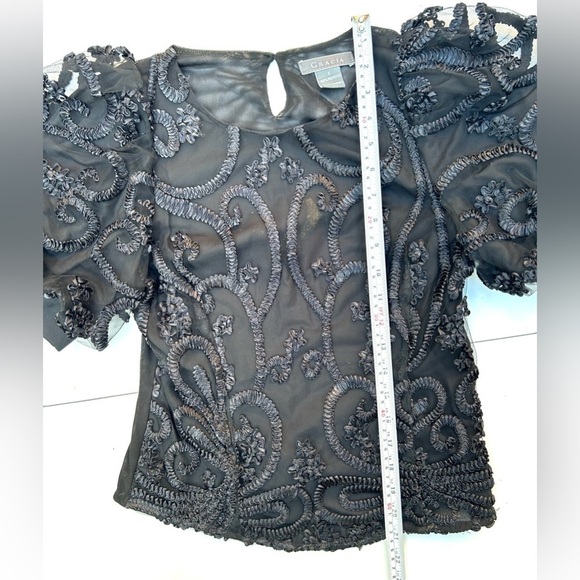 GRACIA Ribbon Blouse black with puff sleeves - Picture 7 of 10